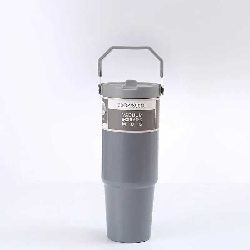 30 oz stainless steel insulated travel tumbler with handle cover in dark pink colour