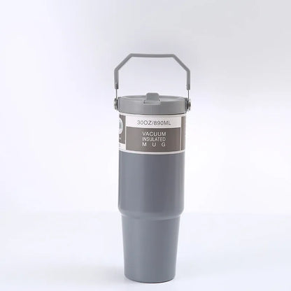 30 oz stainless steel insulated travel tumbler with handle cover in dark pink colour