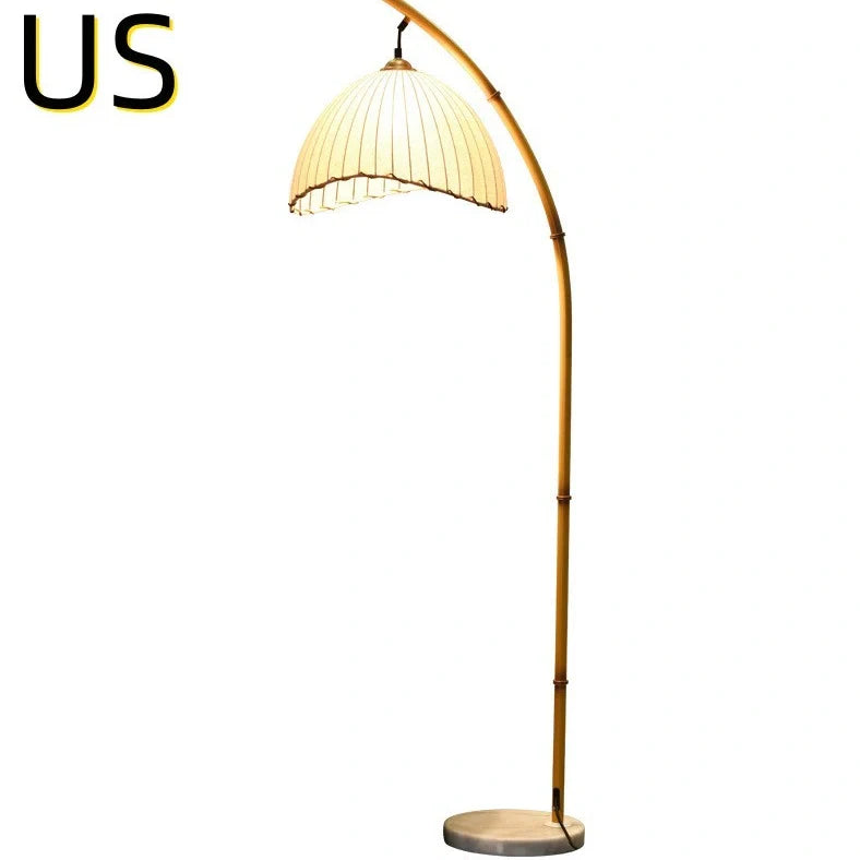 Natural bamboo floor lamp with 40cm shade and marble base, 160cm height