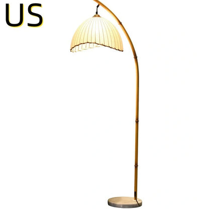 Natural bamboo floor lamp with 40cm shade and marble base, 160cm height