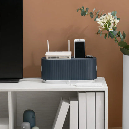 Cloud Power Storage Box in blue, organizing cables and power strips with dust protection