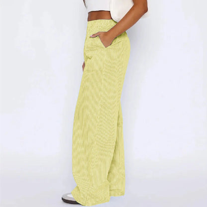 Women's wide leg striped trousers with pockets in multiple colors
