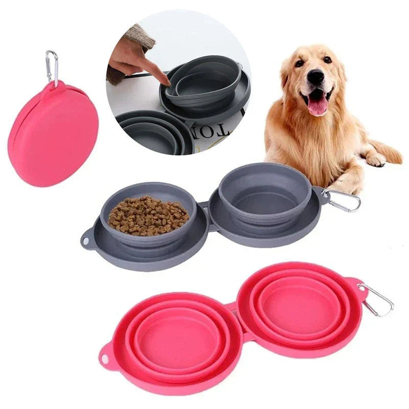 Spill-Proof Foldable Double Pet Bowls with Non-Skid Silicone Base for Food and Water