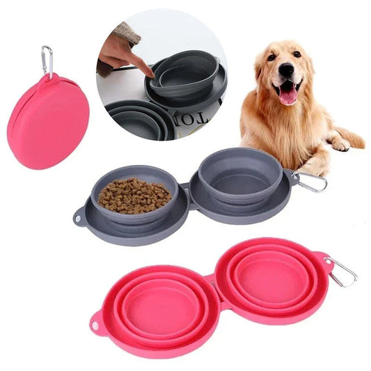 Spill-Proof Foldable Double Pet Bowls with Non-Skid Silicone Base for Food and Water