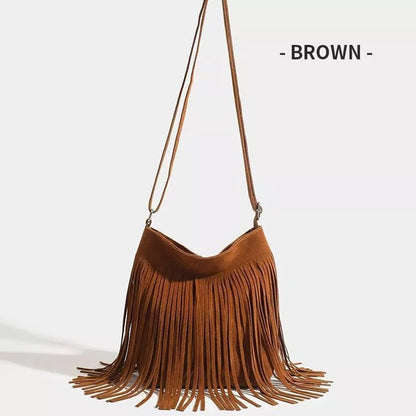 Artistic Tassel Shoulder Bag in seven colors with literary style and tassel detailing