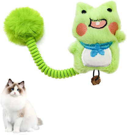 Set of plush animal cat toys with silvervine fruit, a long flexible spring, and a fuzzy ball for interactive play.