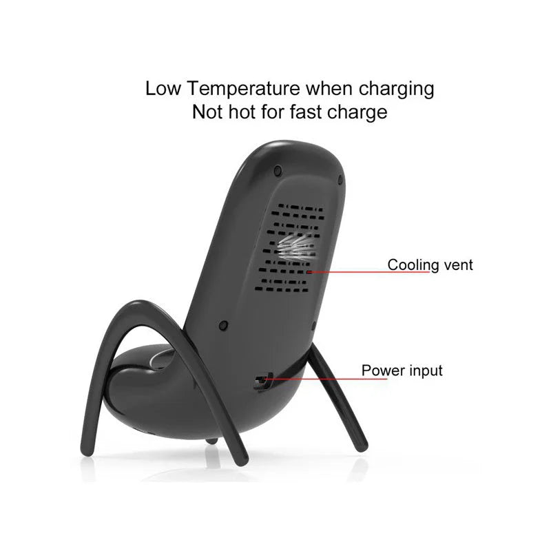 Wireless fast charging station with a stylish phone holder, designed for convenient and safe charging on a desk or table