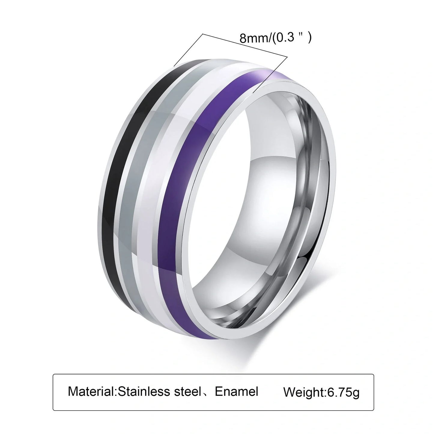 Men's titanium steel rainbow flag ring in vibrant colors, sizes 6-12