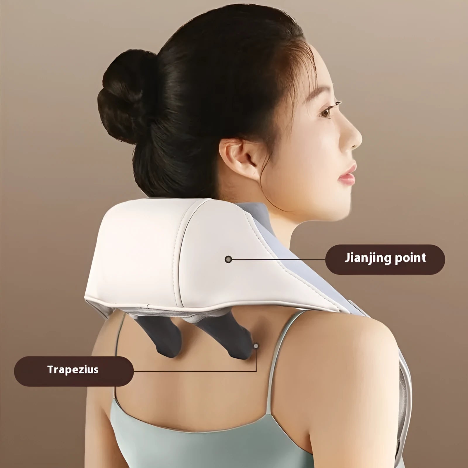Rechargeable foldable electric neck and body massager in beige or blue colour