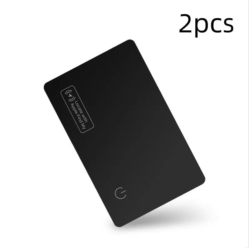 Black ultra-thin anti-loss tracking card next to credit card showing 2.5mm thickness comparison