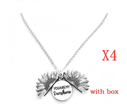 Sunflower Double Lettering Necklace in ancient gold, silver, and rose gold with adjustable chain
