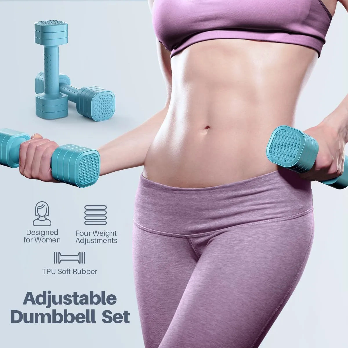 Detachable dumbbell set with adjustable weight options in various colours for women's fitness training