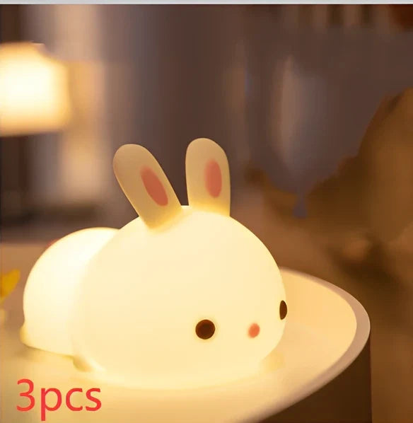 White rabbit silicone night light with touch control measuring 94x144x104mm