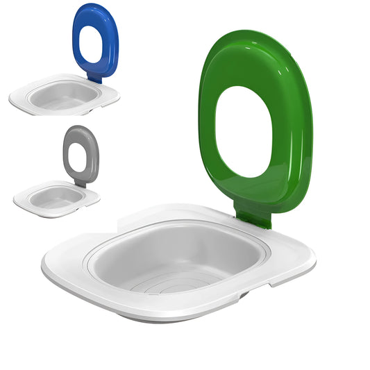 Fifth Generation cat litter training toilet with upper tray and anti-track base mat in blue.