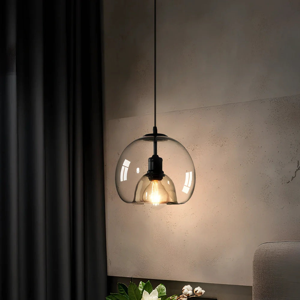 Nordic minimalist chandelier with 23cm glass shade and 100cm hanging wire in cognac colour