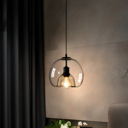 Nordic minimalist chandelier with 23cm glass shade and 100cm hanging wire in cognac colour