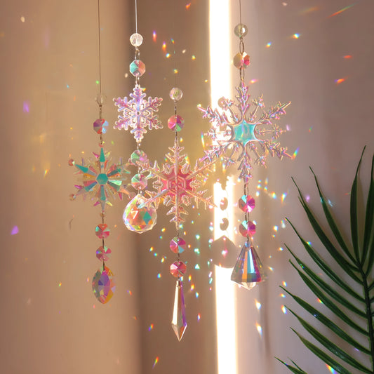 Colourful AB snowflake K9 crystal sun catcher pendant for Christmas tree and window decoration