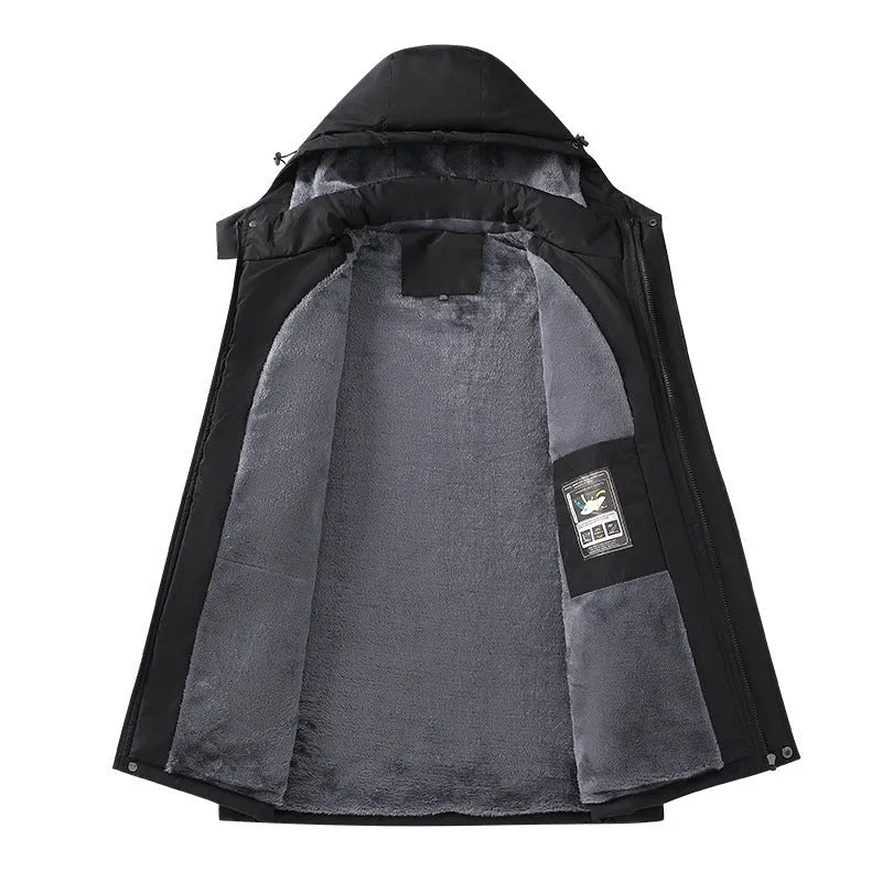 Men's plus size hooded coat in polyester offering windproof and waterproof protection