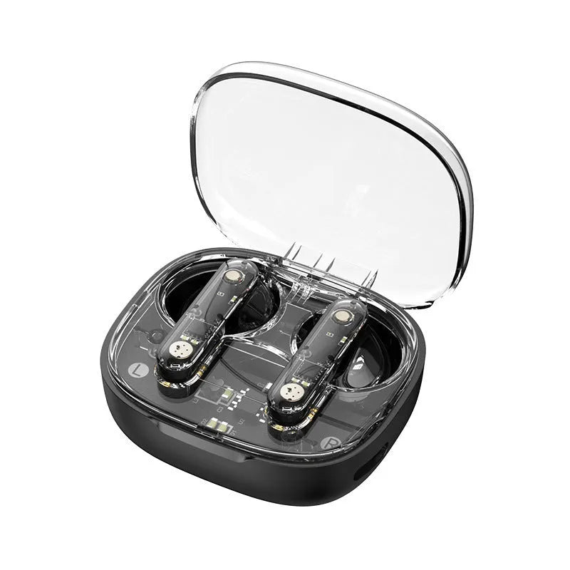 Translucent in-ear Bluetooth headset in clear, transparent black or transparent red with ABS shell and V5.3