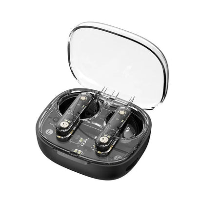 Translucent in-ear Bluetooth headset in clear, transparent black or transparent red with ABS shell and V5.3