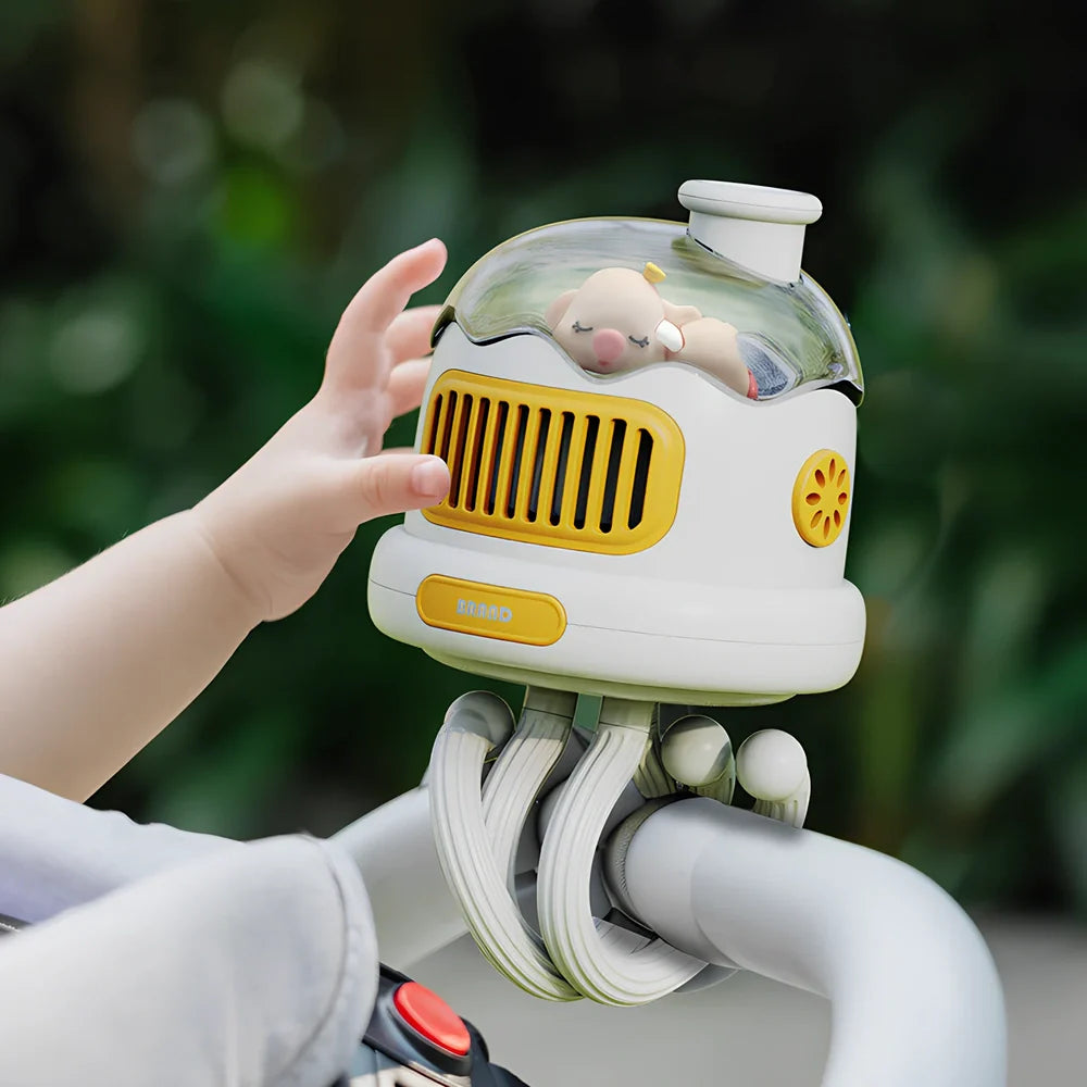 Baby carriage fan with head-shaking function in pink colour with USB cable