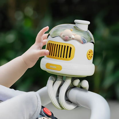 Baby carriage fan with head-shaking function in pink colour with USB cable