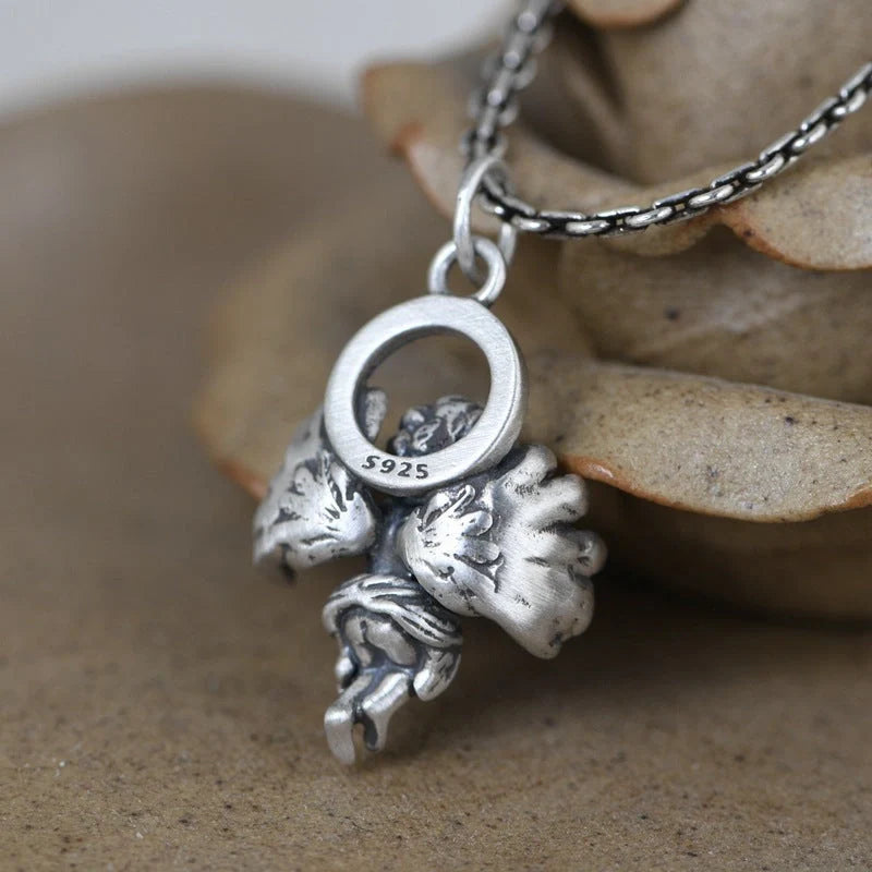 925 sterling silver angel necklace with retro chain, featuring a cupid angel pendant