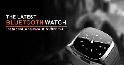 Black Bluetooth sports watch compatible with Apple iPhone and Android phones with waterproof design