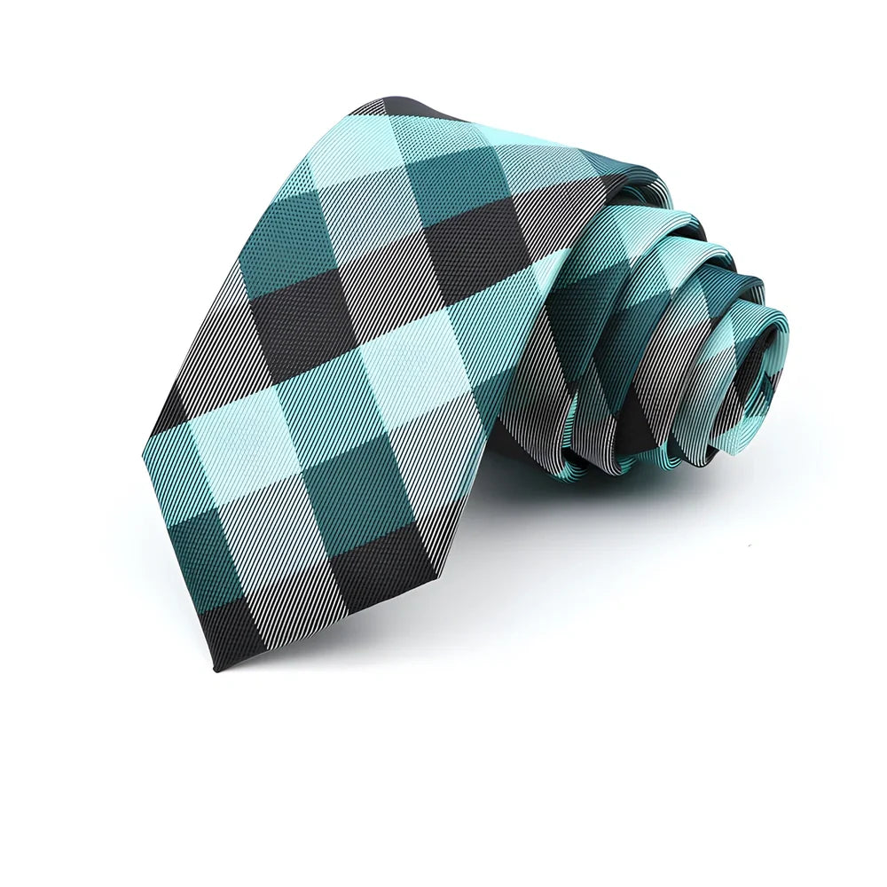 Men's 6cm skinny plaid polyester tie, 145cm length, in various patterns for casual professional look