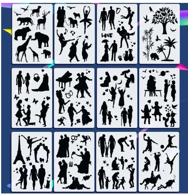 White plastic reusable stencil template with geometric patterns for DIY painting and crafts.