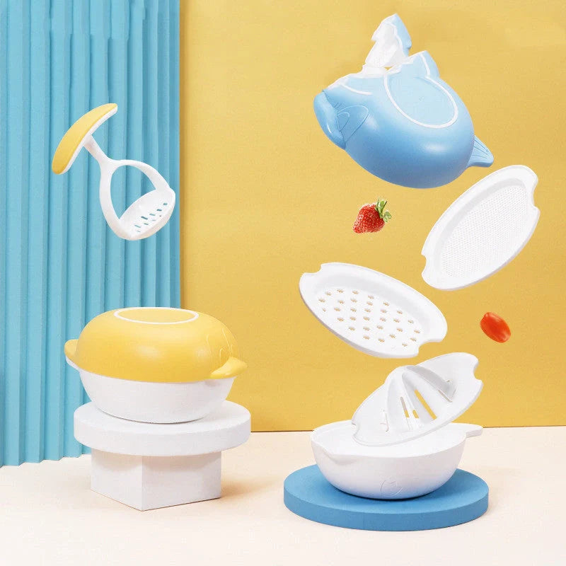 Manual baby food grinder set with anti-slip rings and grinding rod for easy meal preparation