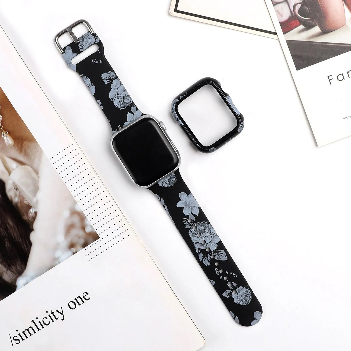 Printed silicone watch strap for Apple Watch 1-6 and SE models in multiple sizes
