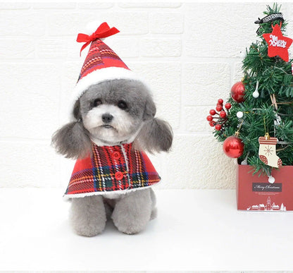Christmas red check knitted turtleneck dog sweater with suede lining for winter warmth
