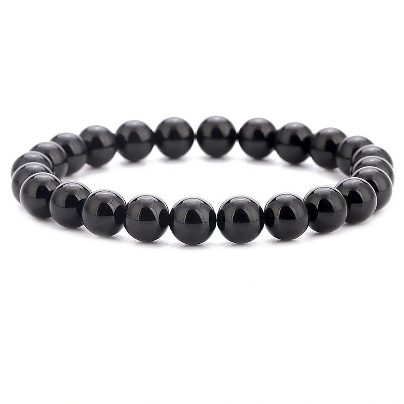 Natural Black Lava Rock and White Stone Stretch Bracelet with anti-fatigue benefits