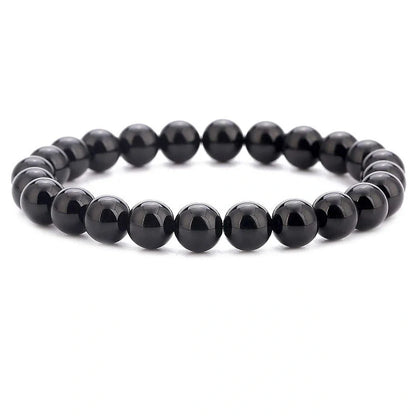Natural Black Lava Rock and White Stone Stretch Bracelet with anti-fatigue benefits