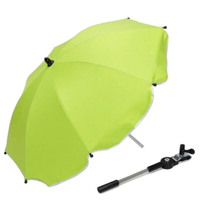 Adjustable stroller umbrella with 360-degree rotation for sun protection and shading during outdoor walks and activities