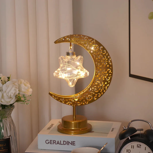LED modelling lamp with iron shell, 13x14x28cm dimensions, multiple decorative styles including moon and star designs