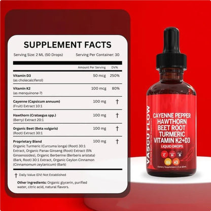 60ml bottle of Vitamin D3 K2 and Hawthorn Fruit liquid supplement drops with dropper