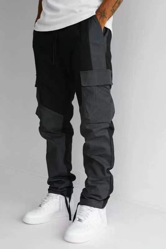 Men's multi-pocket loose-fit trousers in black and grey, perfect for casual wear