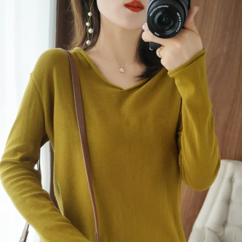 Women's V-neck long sleeve knitwear top in multiple colours with non-ironing fabric