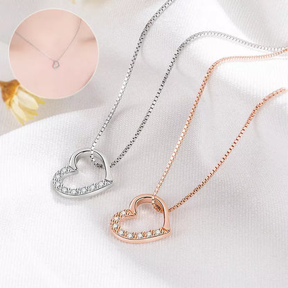 S925 Sterling Silver Love Heart Pendant Necklace in white gold and rose gold colors