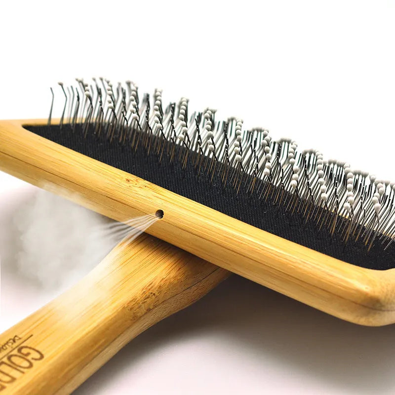 Bamboo air cushion pet comb with steel pins, Mengzong bamboo handle, sizes S M L