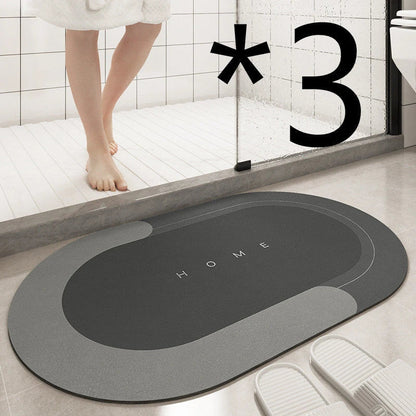 Plush bath mat with rectangle or oval design in various colors and sizes for bathrooms with sliding doors