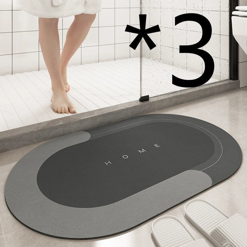 Plush bath mat with rectangle or oval design in various colors and sizes for bathrooms with sliding doors