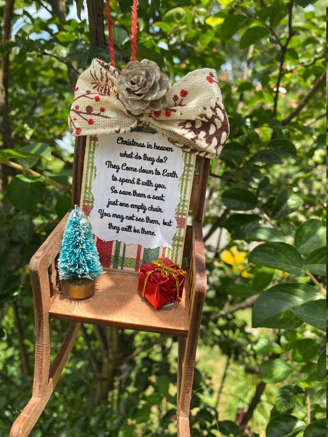 Heaven Chair Christmas Ornament memorial decoration with rustic design