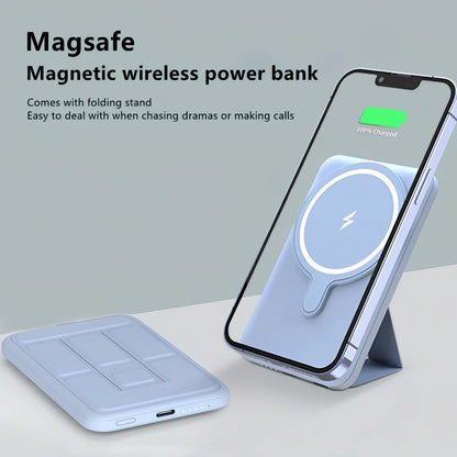 White Magsafe magnetic power bank showing magnetic charging side and USB ports