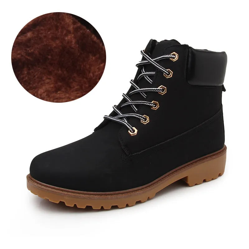 Men's pink high-top Martin boots with velvet lining and flat bottom design