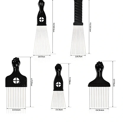 Metal styling comb with steel teeth and anti-slip handle for professional hair styling