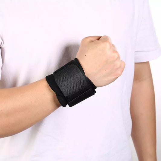 Black wrap-around wrist compression strap for sports and fitness support