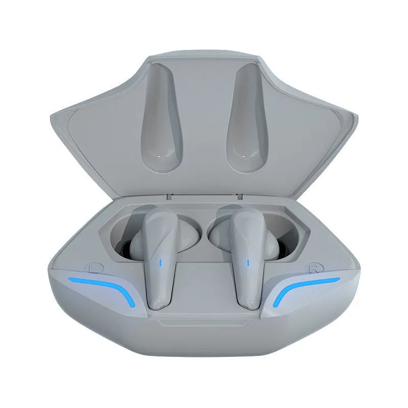 Wireless Bluetooth gaming headset in black colour with charging cabin, showing compact 22mm x 36mm x 25mm earpiece size